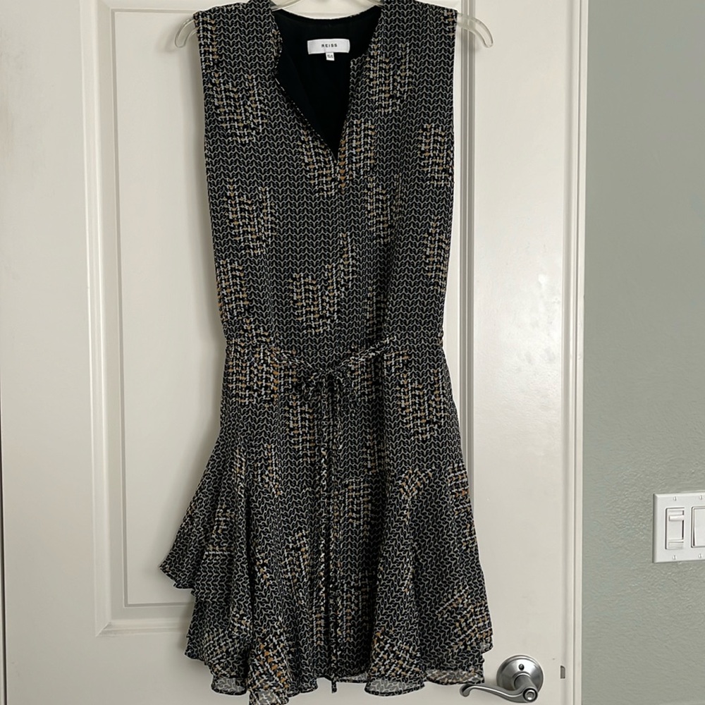 Reiss Black and Cream Asymmetrical Dress